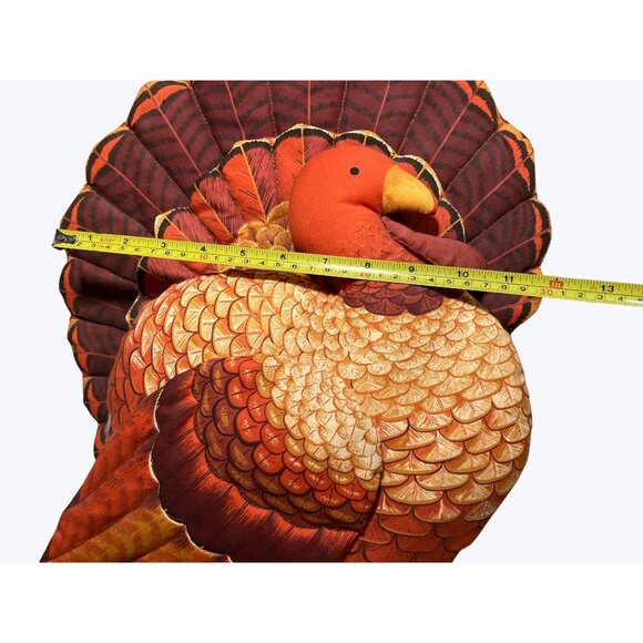 Thanksgiving Turkey Shaped Wall Hanging Decoration Sewn Fabric Fall Colors - Picture 7 of 10